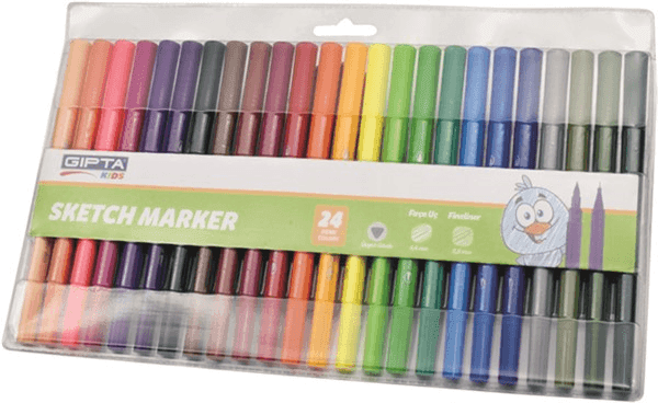 Gıpta Sketch Marker Fırça Uç+ Fineliner Pvc Çantalı 24Renk