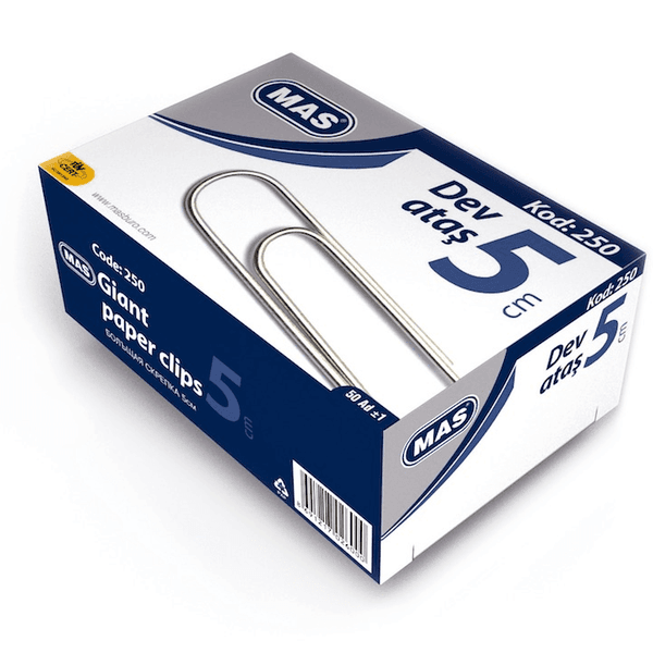Mas Dev Ataş 5 cm nikel kaplı ataş ve karton kutu görünümü, ürün görünümü