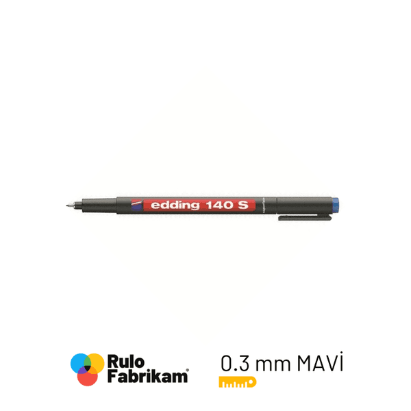 Edding Asetat Kalemi Mavi 140S, 0,3 mm ince uçlu permanent mavi asetat kalemi, kapaklı, önden