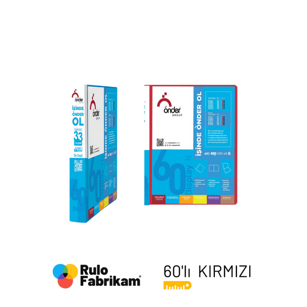 Önder PP Öncepli 60’lı Sunum Dosyası Kırmızı, altmış yırtılmaz poşetli, kapak ve sırt cepli kırmızı A4 PP sunu