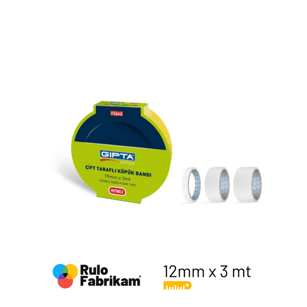 Gipta Bant çift taraflı köpük montaj bandı 12 mm rulo görünümü