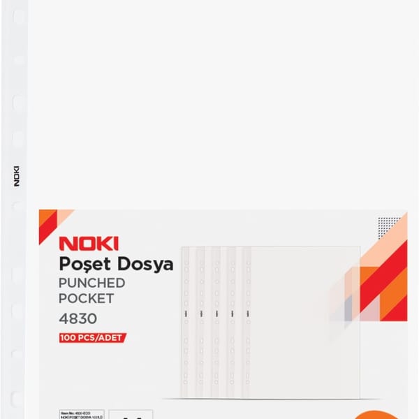 Noki Şeffaf Poşet Dosya Mavi, 25 mikron A4 şeffaf polipropilen poşet dosya, 100’lü paket, önden