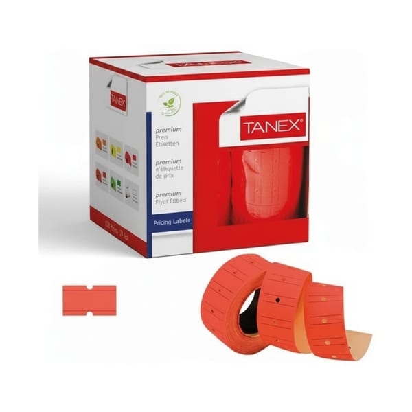 12x21 mm tanex flo kırmızı çizgili etiketin renk ve yüzey görünümü bütün hâlde