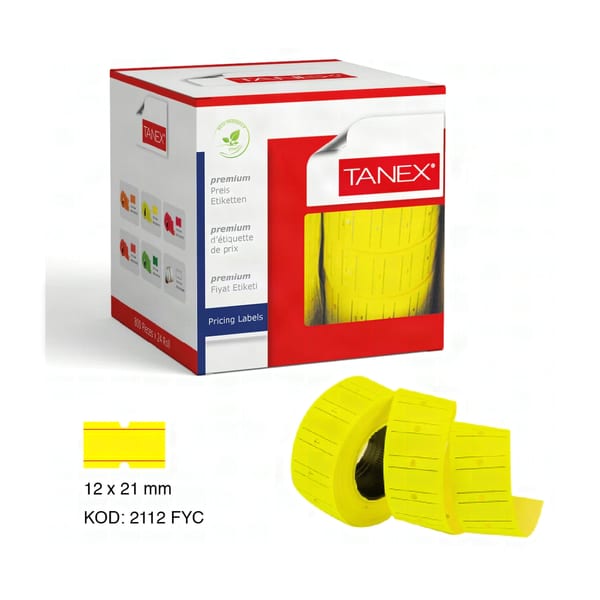 12x21 mm Tanex Çizgili Flo Sarı Fiyat Etiketi 800 Adet