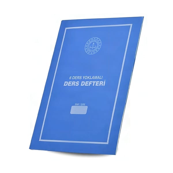 6 Derslik yoklamalı ders defterinin kapak ve sayfa tek kare içinde duruşu