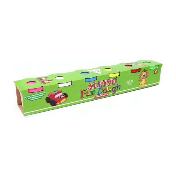 Alpino DP-000301 alpino oyun hamuru setinin altı renkli kutu yandan bakışla duruşu