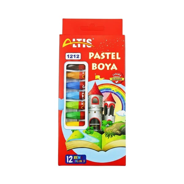 Rubenis Altıs pastel boya setinin on iki renkli tek kare içinde duruşu