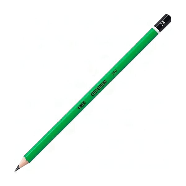 Bic Criterium 2B kurşun kalemin kutu ve gövde yakın çekimde duruşu