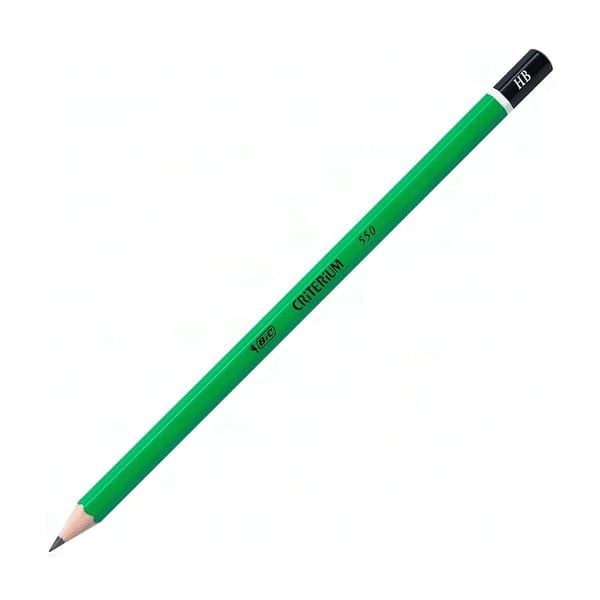 Bic Criterium HB kurşun kalemin kutu yandan bakışla yakın çekimde duruşu