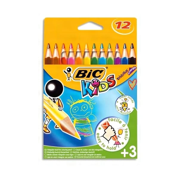 Bic Evolution üçgen jumbo kuru boya kalemi on iki renk seti, ürün görünümü