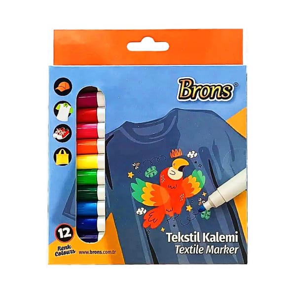 Brons tekstil kumaş markör 12'li set kutu görünümü, ürün görünümü