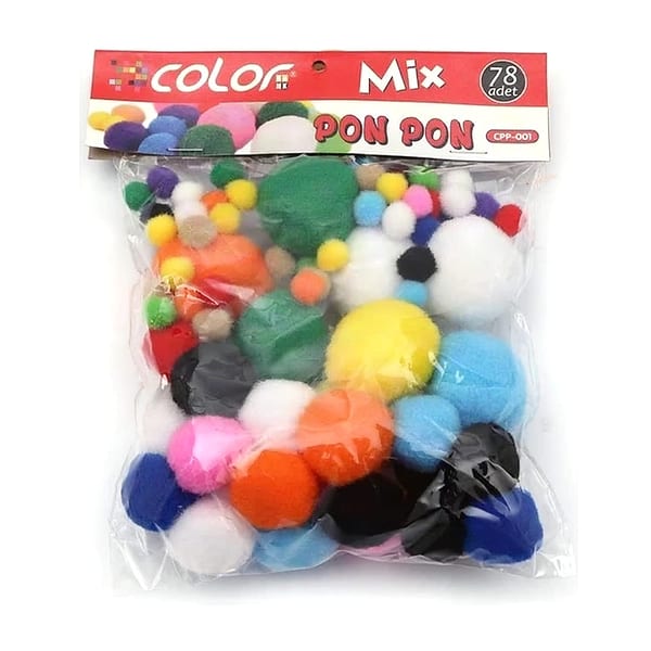 Colorbank Ponpon karışık renk ve boyda ponpon paketi görünümü