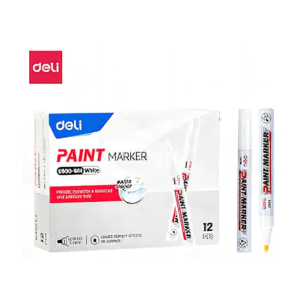Deli Permanent Paint Marker 2.0 mm beyaz boya markörü görünümü
