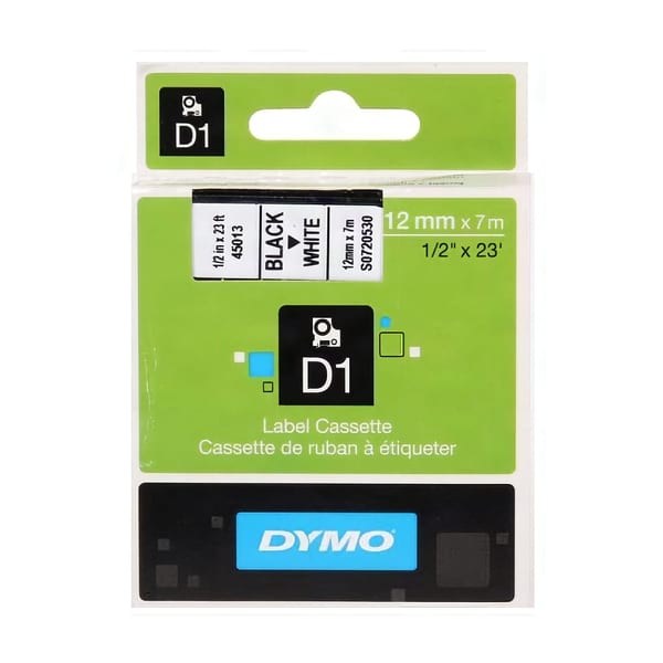 Dymo D1 Yedek Şerit 12 mm x 7 mt Beyaz/Siyah