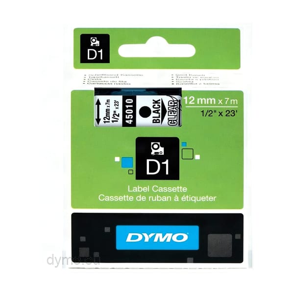 Dymo D1 Yedek Şerit 12 mm x 7 mt Şeffaf/ Siyah