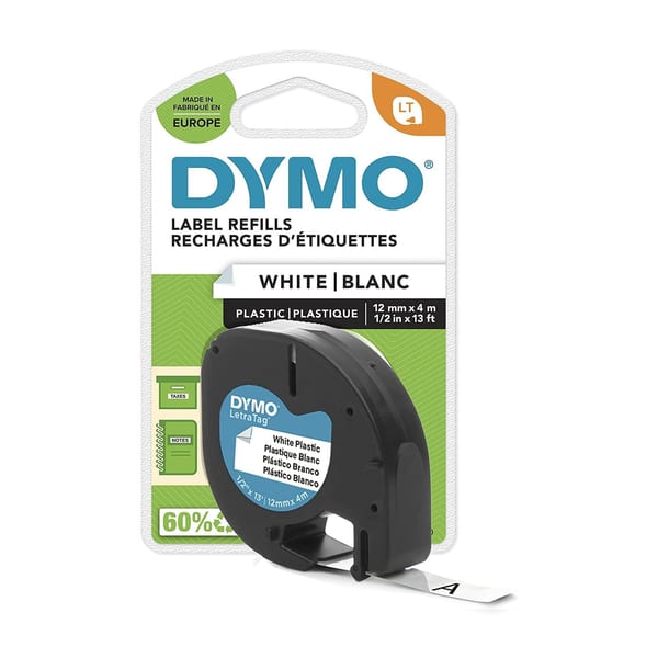 Dymo Letratag Şerit Plastik 12 mm x 4 mt Beyaz
