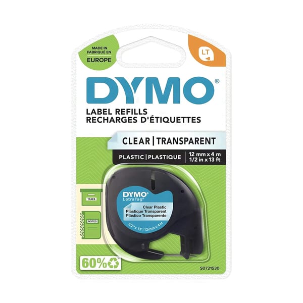 Dymo Letratag Şerit Plastik 12 mm x 4 mt Şeffaf