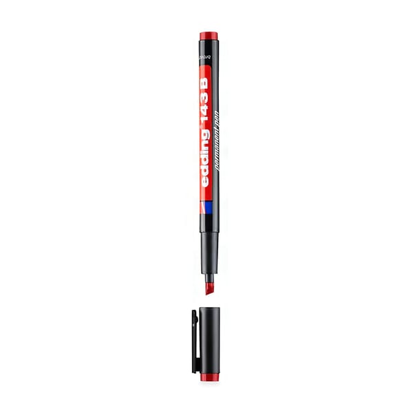 Edding Asetat Kalemi Kırmızı E-143B, kalıcı kırmızı Edding asetat kalemi, kapaklı, önden