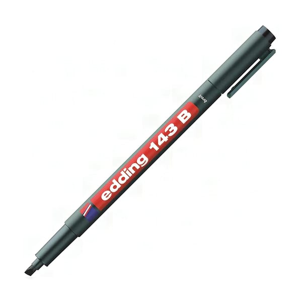 Edding Asetat Kalemi Siyah E-143B, kalıcı siyah Edding asetat kalemi, kapaklı, önden