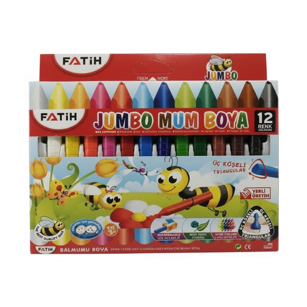 Fatih üçgen jumbo mum boya on iki renk seti görünümü, ürün görünümü