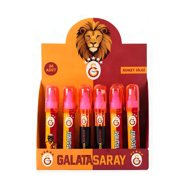 Galatasaray Roket biçimli silgilerin yirmi dörtlü kutu içindeki dizilişi