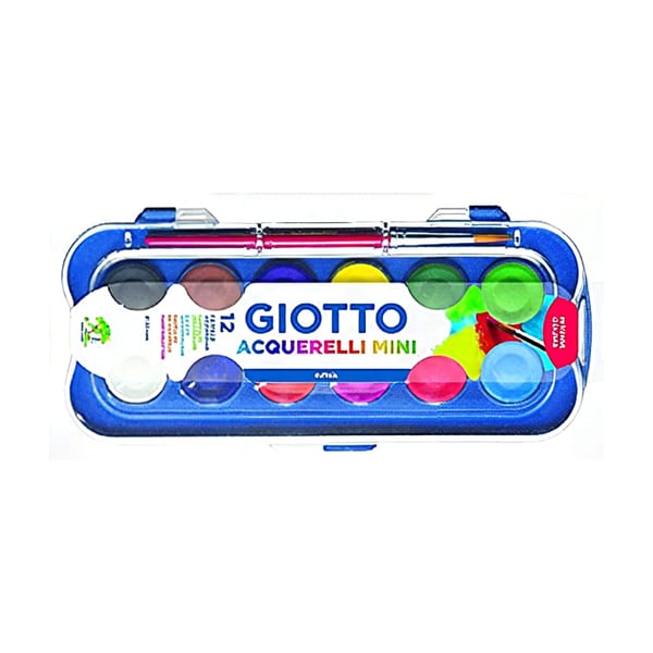 Giotto Sulu Boya on iki renkli tablet suluboya kutusunun açık duruşu