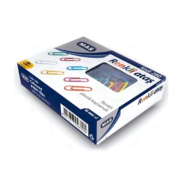 Mas Ataş Renkli 28 mm PVC kaplı standart boy ataş kutusu görünümü