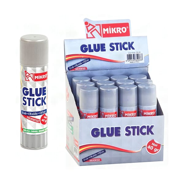 Mikro 40 gr glue stick yapıştırıcı büyük boy gövde ve kapak görünümü