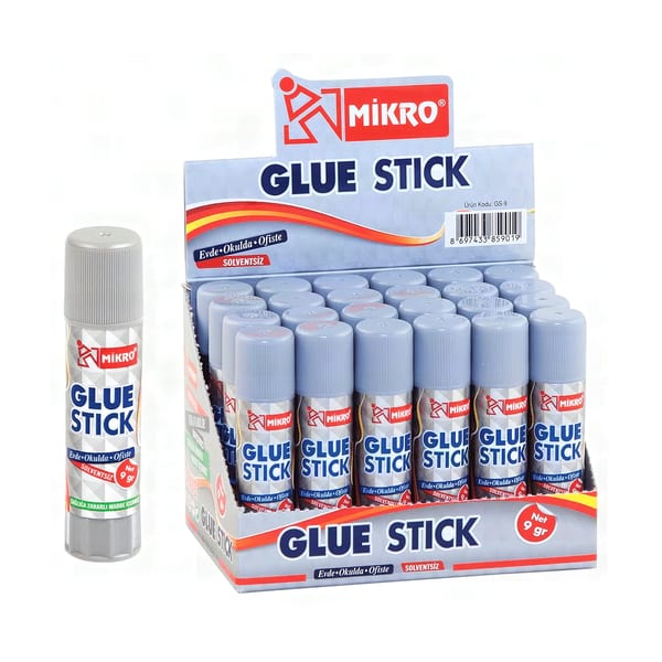 Mikro 9 gr glue stick yapıştırıcı küçük boy gövde ve kapak görünümü