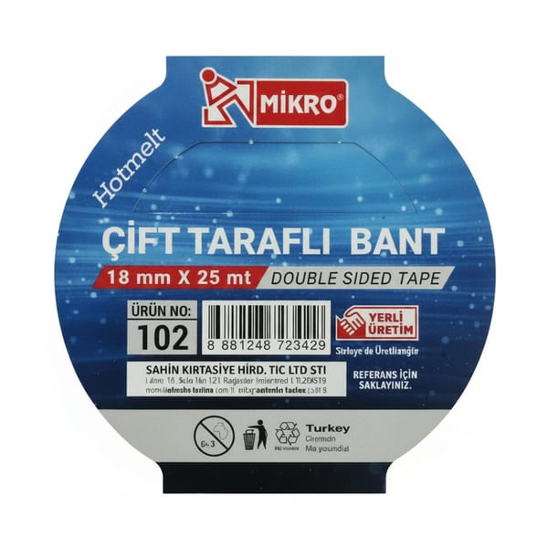Mikro BNT-102 çift taraflı bant on sekiz milimetre rulo görünümü