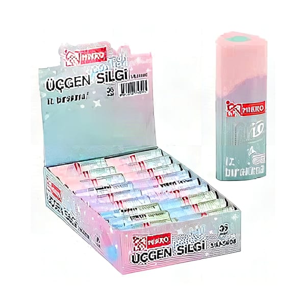 Mikro ER-5698 pastel renkli üçgen gövdeli silgi görünümü, ürün görünümü