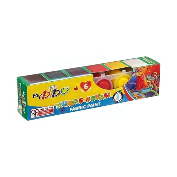 Mydido Kumaş boya setinin altı renkli tüplerinin bütün hâlde duruşu