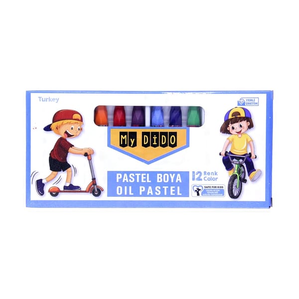 Mydido Pastel on iki renkli pastel boya setinin düz zemin üzerinde duruşu