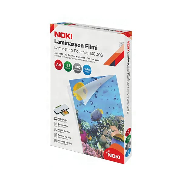 Noki Laminasyon filminin paket ve şeffaf film yakın çekimde duruşu