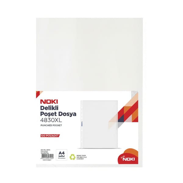 Noki Poşet Dosya A4 XL 100’lü, standart A4 poşetten geniş XL poşet dosya, kalın belge setleri için, önden