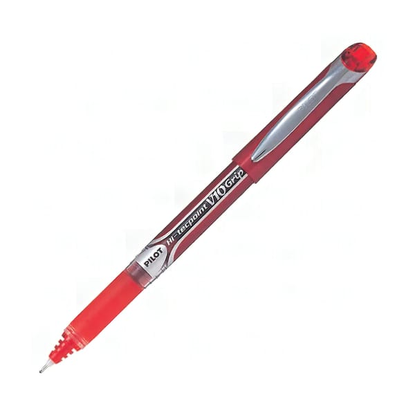 Pilot V10 Grip kırmızı roller kalem görünümü, kavrama bölgeli gövde
