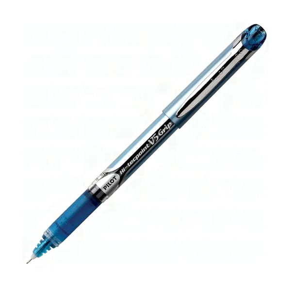 Pilot V5 Grip mavi roller kalem görünümü, kavrama bölgeli gövde