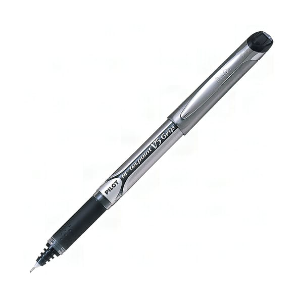 Pilot V5 Grip siyah roller kalem görünümü, kavrama bölgeli gövde