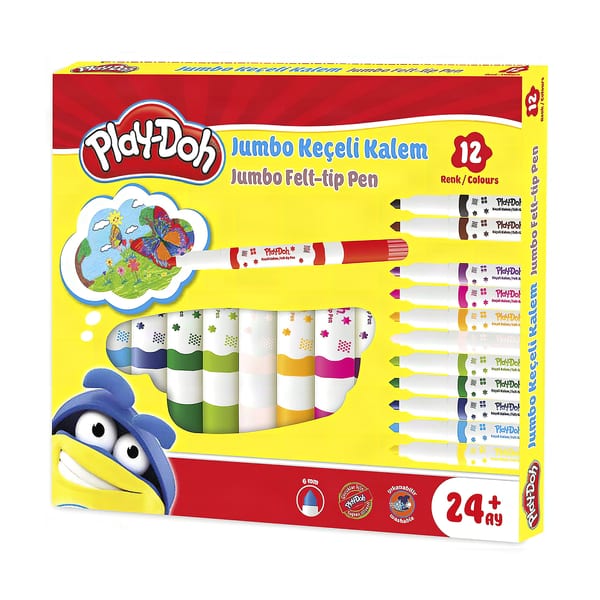 Play-Doh Jumbo kalın uçlu keçeli kalemlerin yakın çekimde duruşu