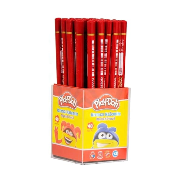 Play-Doh Kırmızı kalemin gövde ve uç bütün hâlde tek kare içinde duruşu