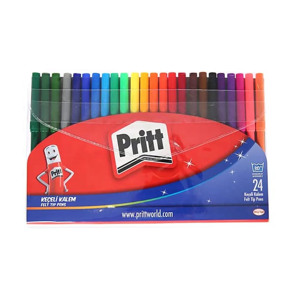 Pritt Keçeli yirmi dört renkli kalem setinin açık yandan bakışla duruşu