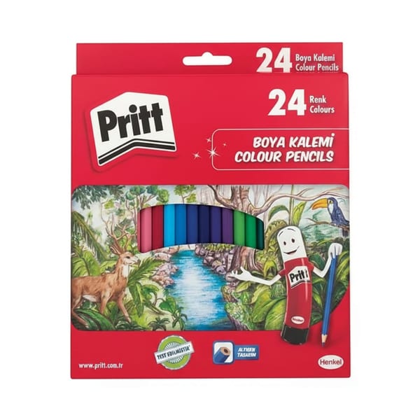 Pritt Kuru boya karton kutulu yirmi dört renkli setin duruşu