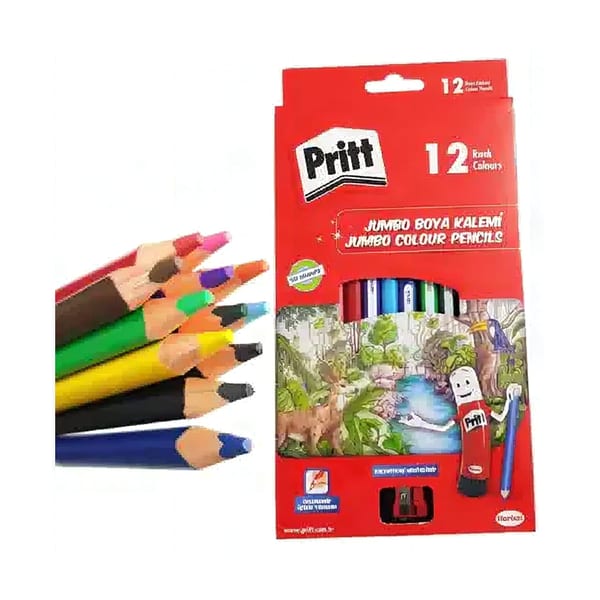 Pritt Kuru boya üçgen jumbo kalemlerin renkli tek kare içinde duruşu
