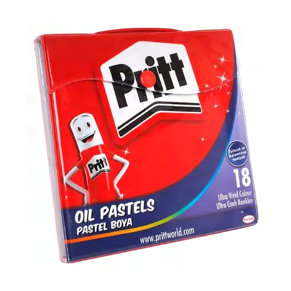 Pritt Pastel çantalı on sekiz renkli boya setinin bütün hâlde duruşu