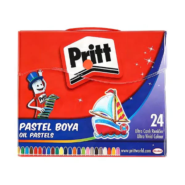 Pritt Pastel plastik çantalı yirmi dört renkli setin yakın çekimde duruşu