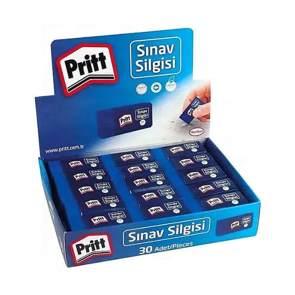 Pritt Sınav Silgisi otuzluk paket ve silgi görünümü, ürün görünümü