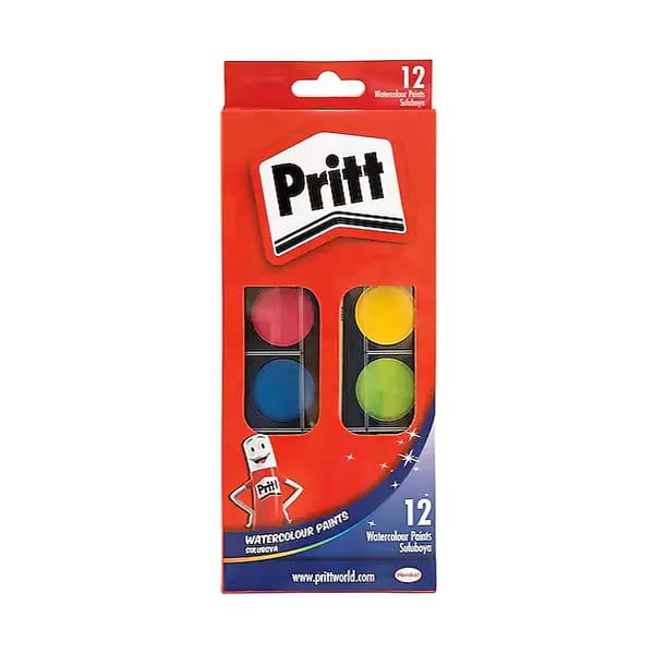 Pritt Sulu boya büyük tabletli on iki renkli setin tek kare içinde duruşu