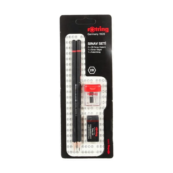 Rotring kurşun kalem sınav setinin paket bütün hâlde tek kare içinde duruşu