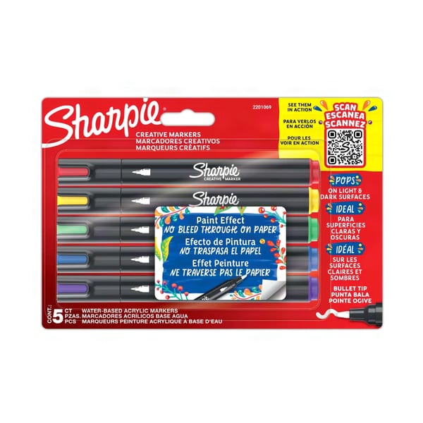 Sharpie akrilik markör yuvarlak uçlu 5'li blister paket görünümü