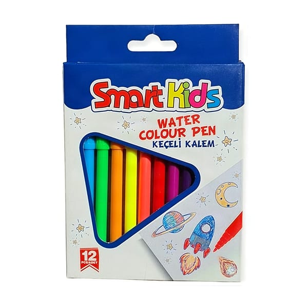 Smart Kıds keçeli kalem setinin on iki renkli yandan bakışla duruşu